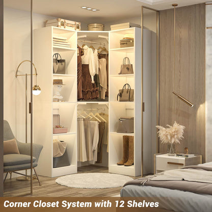 Corner Closet System with 12 Shelves, 40" Large Corner Closet Organizer System with 2 Hanging Rods