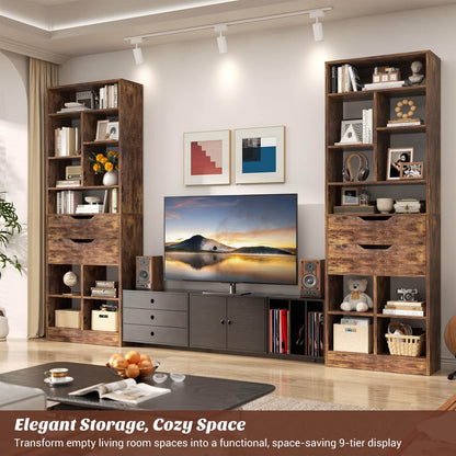 Tall Closet Organizer with 2 Drawers, 79.7" Narrow Freestanding Storage Cabinet, Space-Saving Wood Garment Organizer for Bedroom, Entryway
