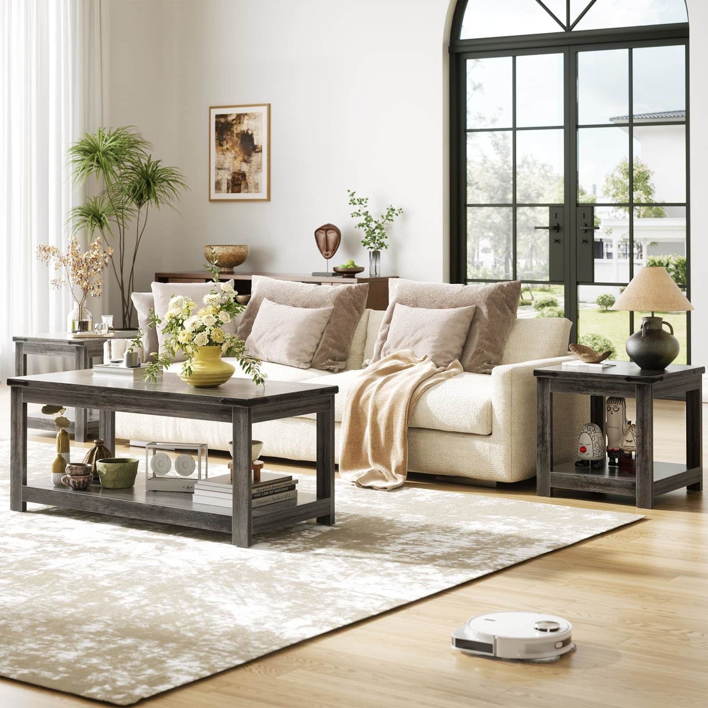 20-Inch Square Farmhouse End Table with Storage Shelf - Industrial Style for Bedroom & Living Room