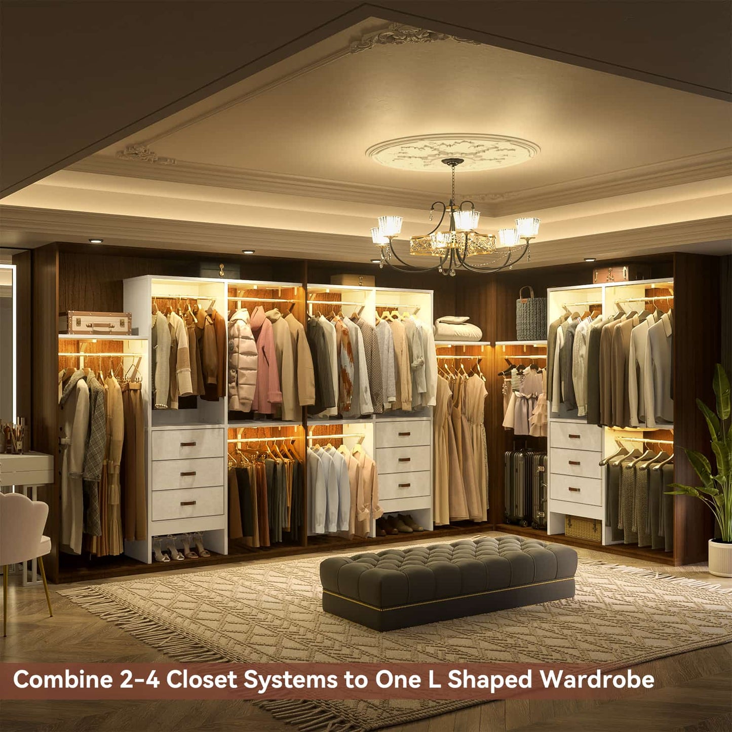 59'' W Small Closet System with 3 Fabric Drawers