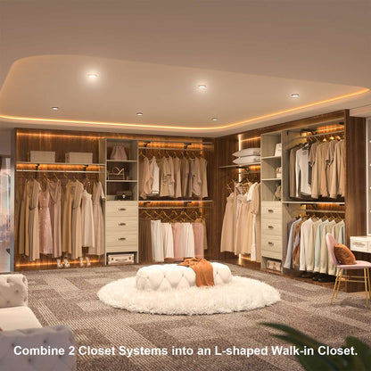 120'' W Closet System with Drawers, Closet Organizer with 3 Shelving Towers