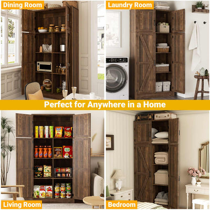 Farmhouse Kitchen Pantry Storage Cabinet with Adjustable Shelves and Barn Doors