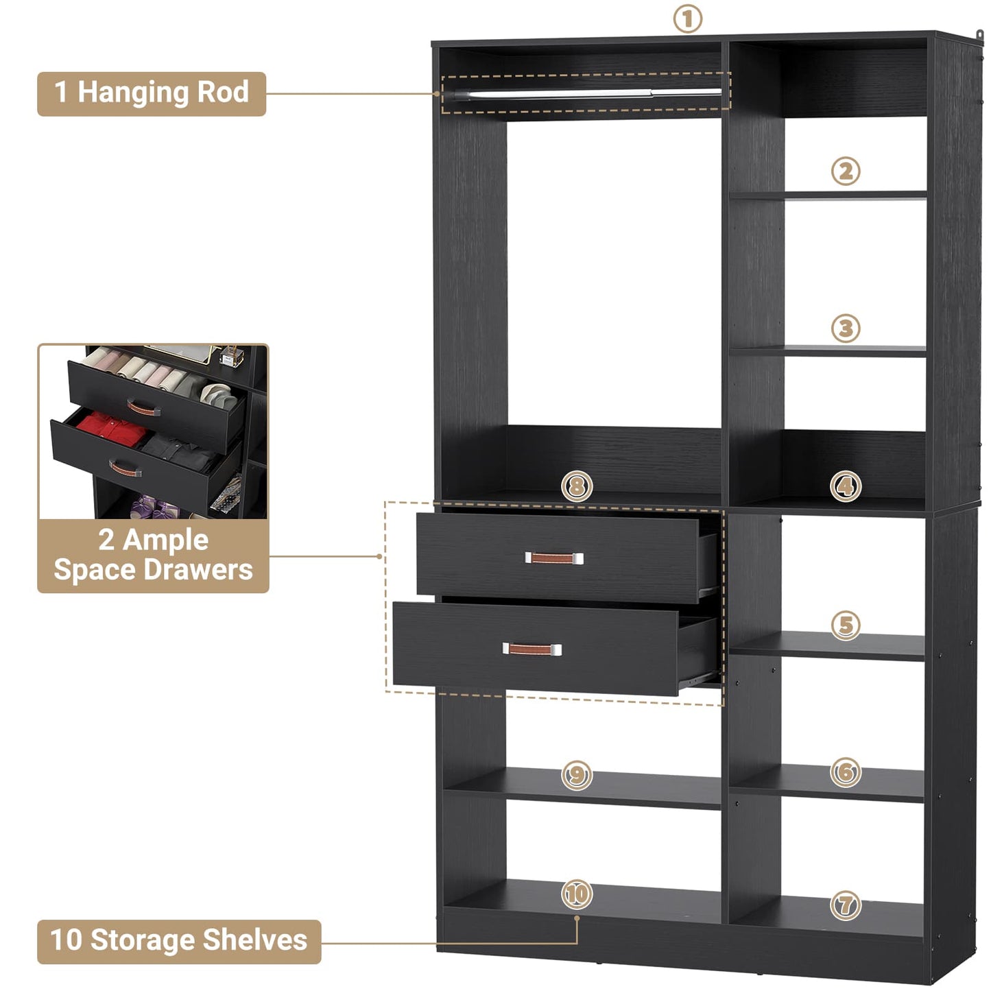 40 Inches Freestanding Closet System with 10 Shelves