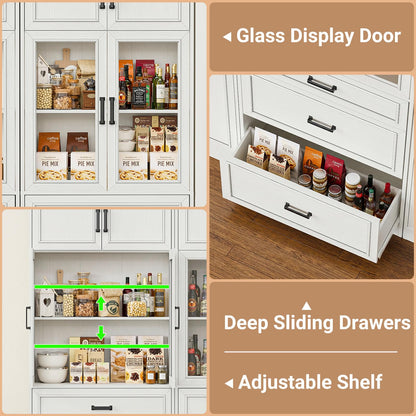 80" Tall Modular Bookshelf and Storage Cabinet Set with Glass Doors and Drawers