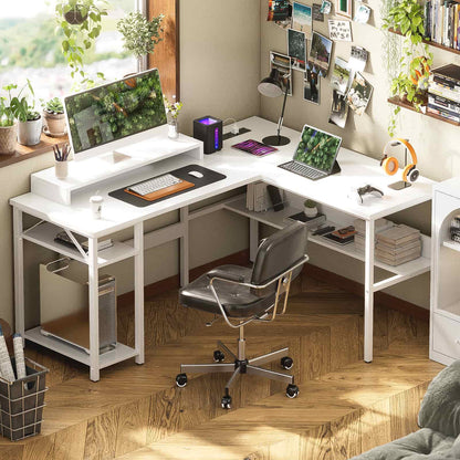 Reversible L Shaped Desk with Magic Power Outlets and USB Charging Ports