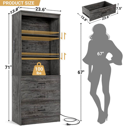 71" Tall Bookcases with 3 Large Drawers & 3 Shelves, Wooden Bookshelf for Living Room Offic