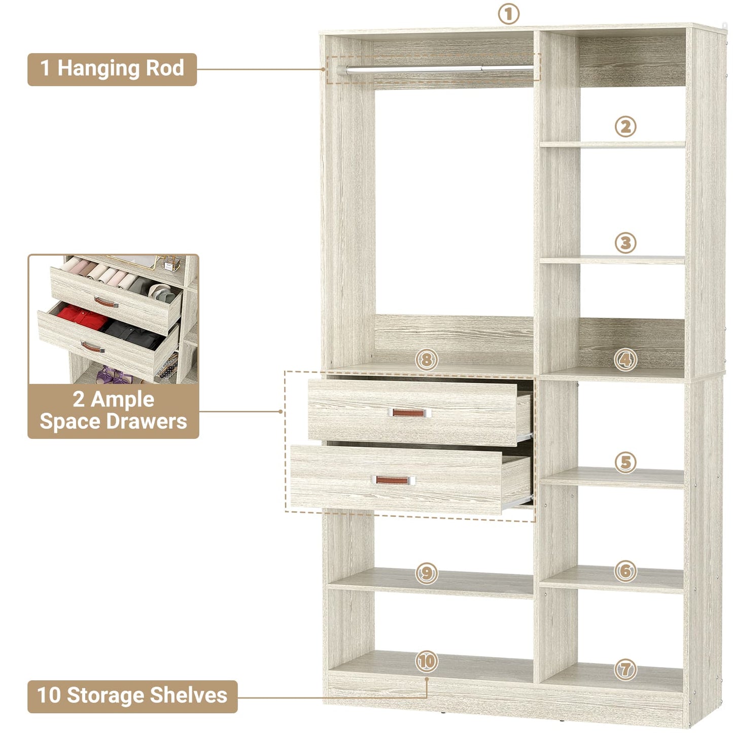 40 Inches Freestanding Closet System with 10 Shelves