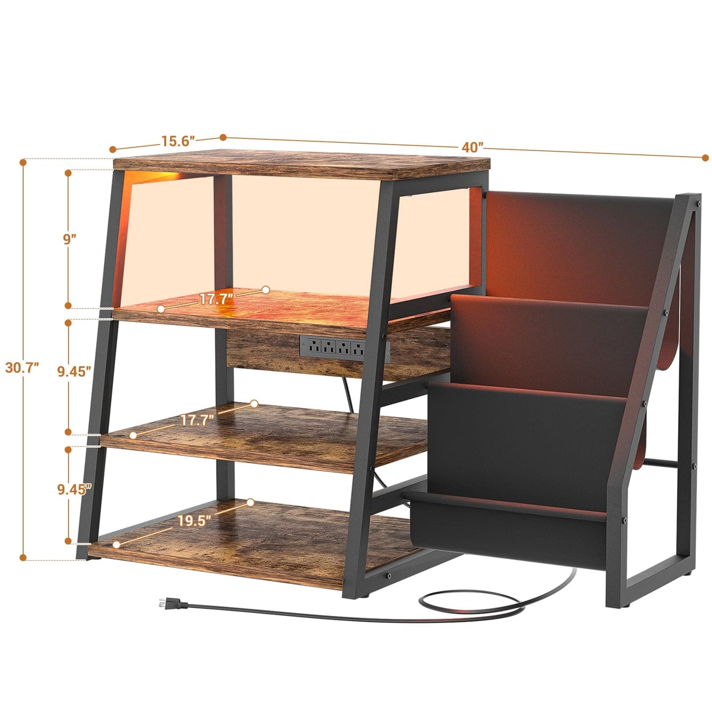 4-Tier Media Stand with Vinyl Storage, Power Outlets & LED Lights