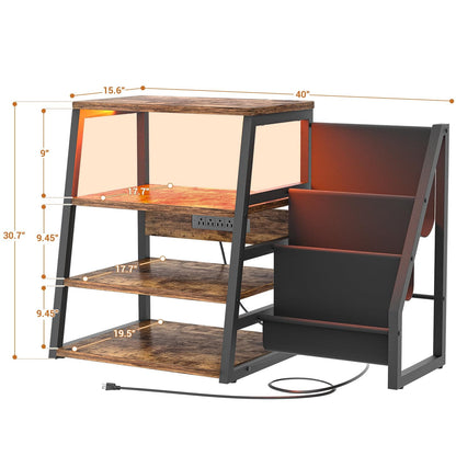 4-Tier Media Stand with Vinyl Storage, Power Outlets & LED Lights