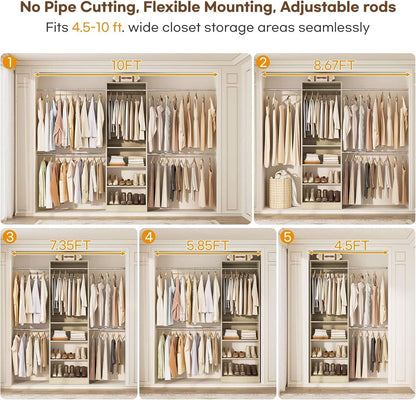 20.5-120'' W Closet Organizer System with 5 Hanging Rods, Shelving Tower