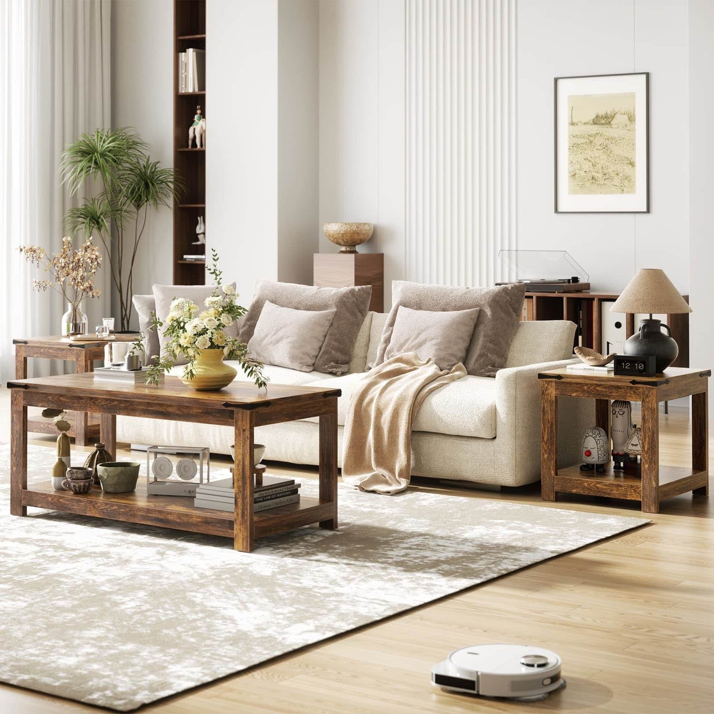 20-Inch Square Farmhouse End Table with Storage Shelf - Industrial Style for Bedroom & Living Room