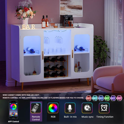Assembled Wine Bar Cabinet with Power Outlet and LED Lights