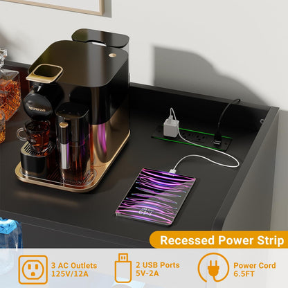 Assembled Wine Bar Cabinet with Power Outlet and LED Lights
