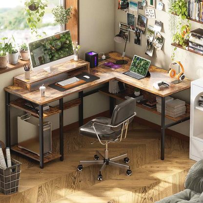 Reversible L Shaped Desk with Magic Power Outlets and USB Charging Ports
