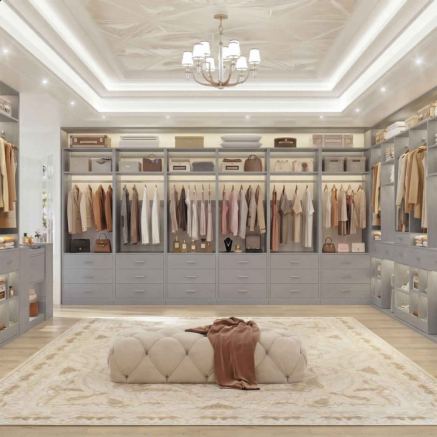 Freestanding Closet System Set - 3-Pack with 3 Wood Drawers Each,With Hanging Rod & Shelves, 24"L x 15"W x 80"H