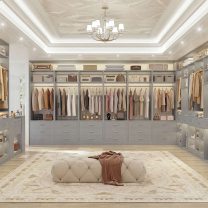 Freestanding Closet System Set - 3-Pack with 3 Wood Drawers Each,With Hanging Rod & Shelves, 24"L x 15"W x 80"H