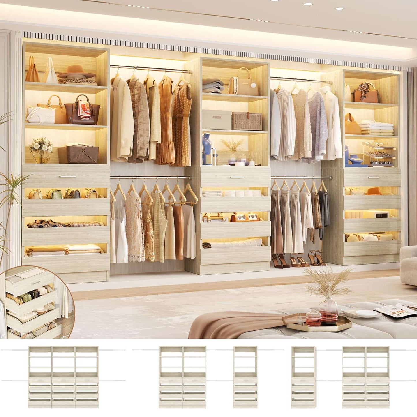 12-Drawer Customizable L-Shaped Closet System