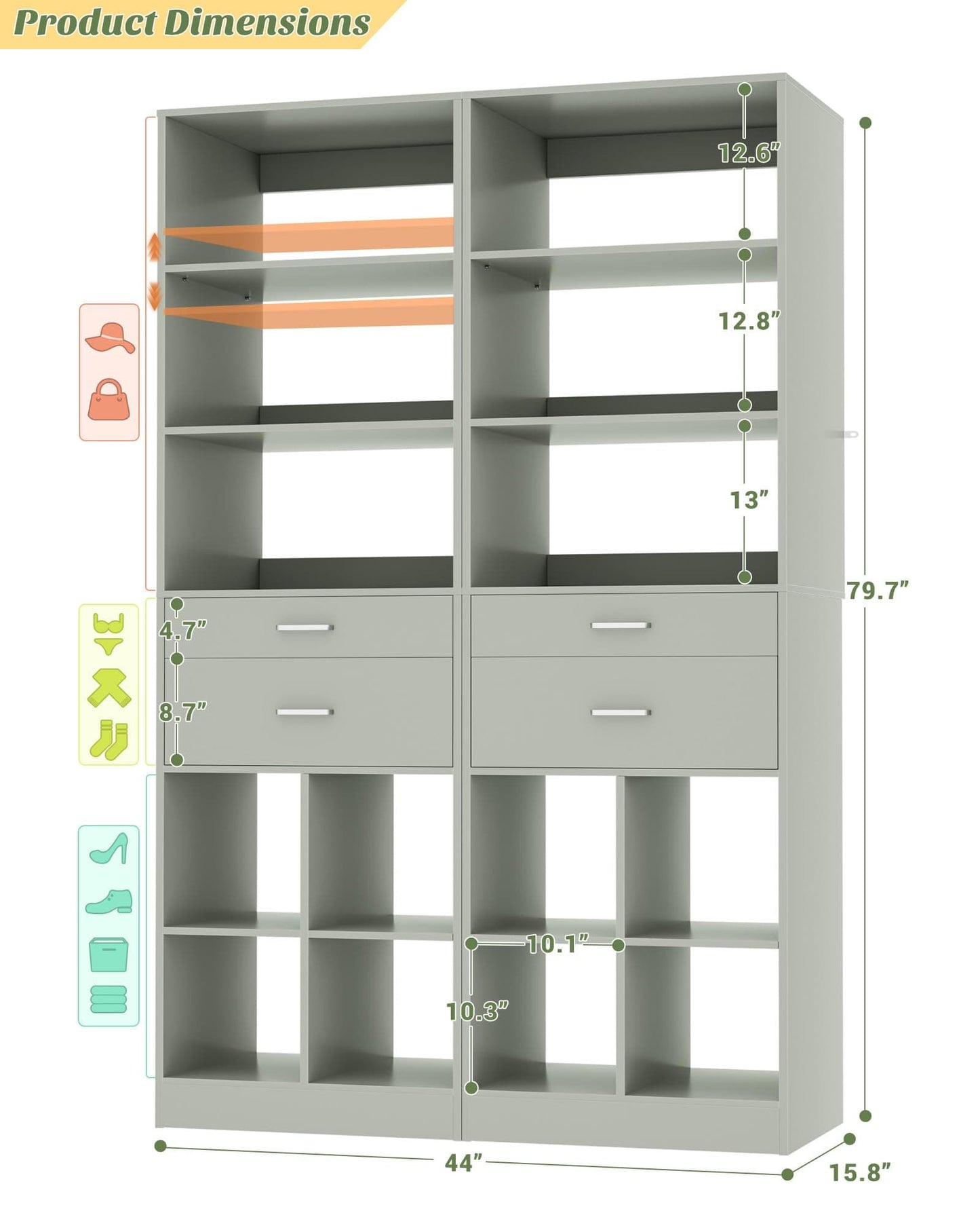 3-Pack 22" Closet System with Drawers, Flexible Wardrobe Storage Units for Bedroom, Walk-in Closet & Small Spaces