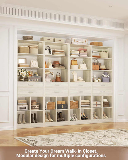 4-Pack 22" Closet System with Drawers, Customizable Walk-in Closet Organizer Set for Bedroom & Dressing Room