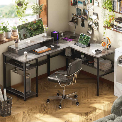 Reversible L Shaped Desk with Magic Power Outlets and USB Charging Ports