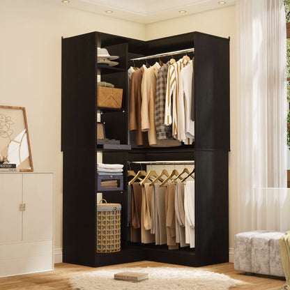 36" Corner Closet System - 2 Rods, Hutches, and 5 Shelves for Versatile Storage, Sturdy and Durable Design Armoire Closet Organizer