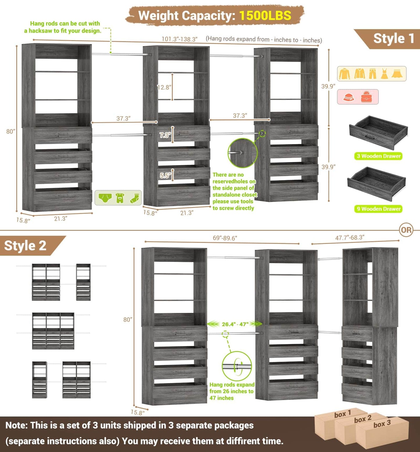 12-Drawer Customizable L-Shaped Closet System
