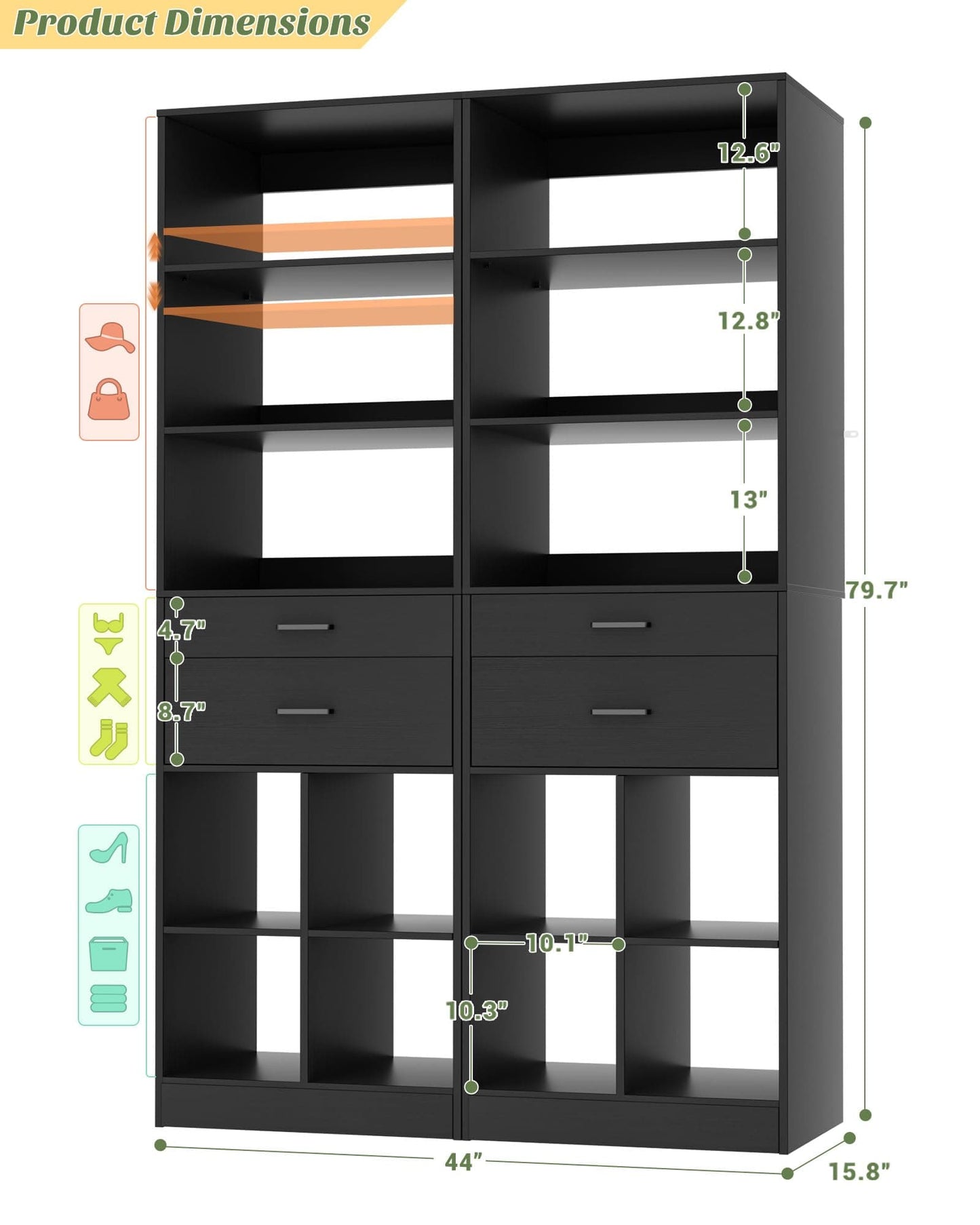 2-Pack 22" Closet System with Drawers, Stackable Wardrobe Storage Units for Small Spaces & Walk-in Closets