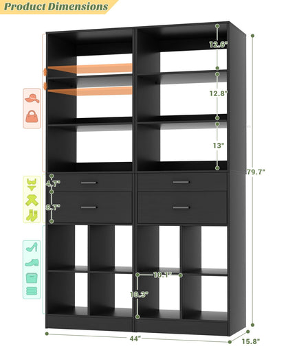 3-Pack 22" Closet System with Drawers, Flexible Wardrobe Storage Units for Bedroom, Walk-in Closet & Small Spaces