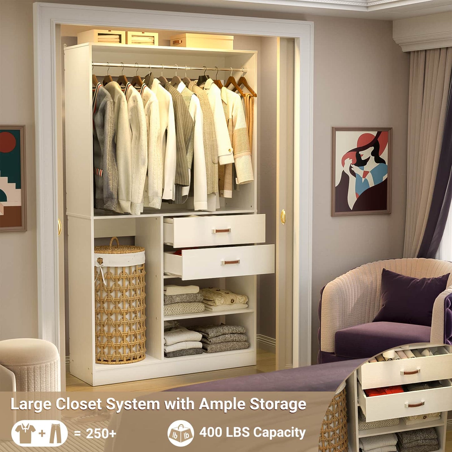 40 Inches Freestanding Closet System with Suitcase Storage