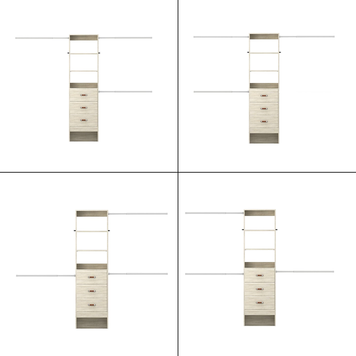 Adjustable 5-8FT Wall-Mounted Closet Organizer System with 3 Hanging Rods & 3 Wood Drawers