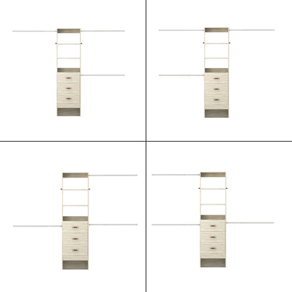 Adjustable 5-8FT Wall-Mounted Closet Organizer System with 3 Hanging Rods & 3 Wood Drawers