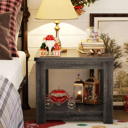 20-Inch Square Farmhouse End Table with Storage Shelf - Industrial Style for Bedroom & Living Room