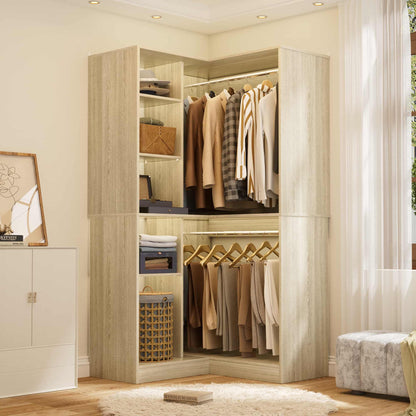 36" Corner Closet System - 2 Rods, Hutches, and 5 Shelves for Versatile Storage, Sturdy and Durable Design Armoire Closet Organizer