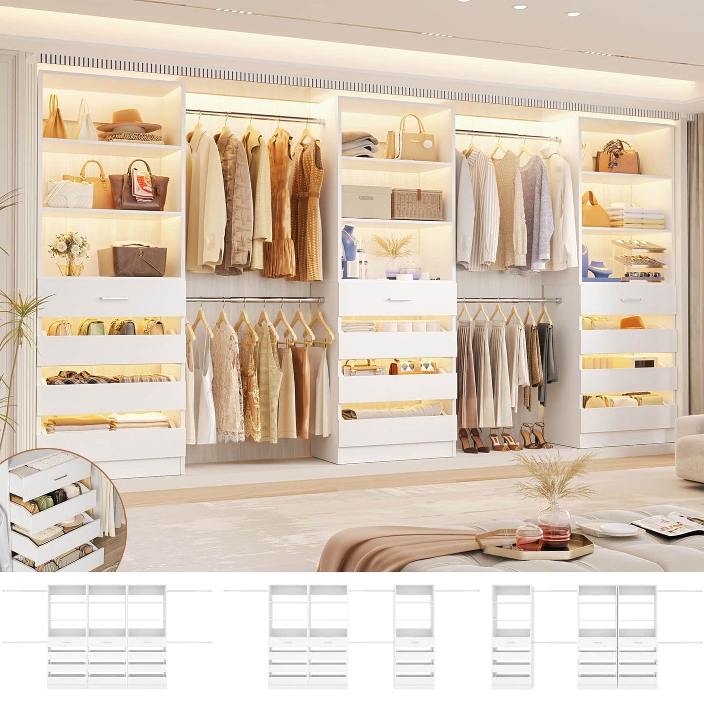 12-Drawer Customizable L-Shaped Closet System