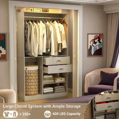 40 Inches Freestanding Closet System with Suitcase Storage