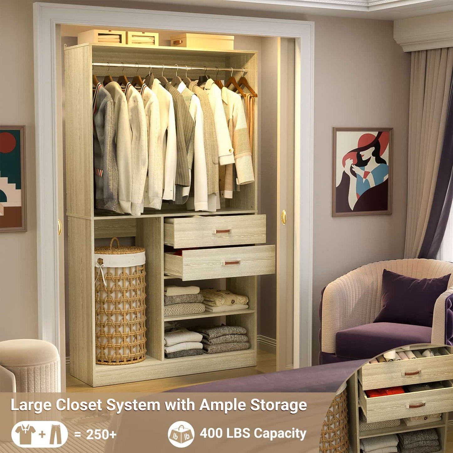 40 Inches Freestanding Closet System with Suitcase Storage