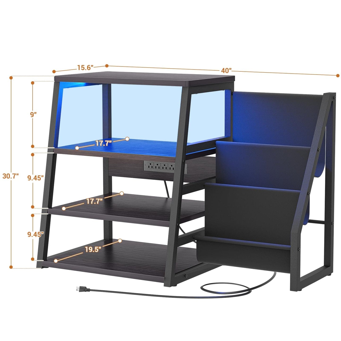 4-Tier Media Stand with Vinyl Storage, Power Outlets & LED Lights