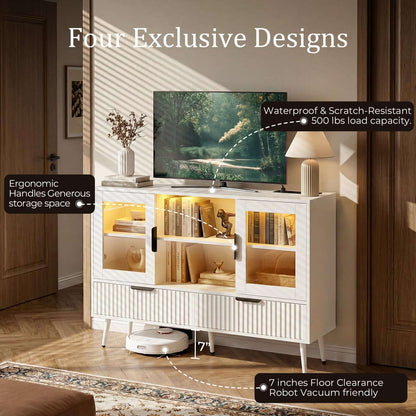 RGB LED TV Stand with Power Outlet, 45" Entertainment Center with 8 Storage Drawers & Cabinets, Vanity Storage Cabinet ,Media Console Fits 30"-55" TVs for Living Room Bedroom