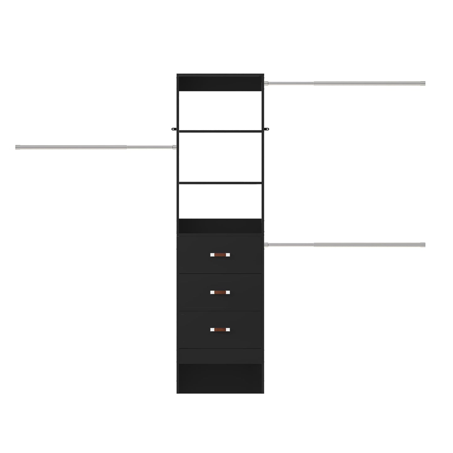 Adjustable 5-8FT Wall-Mounted Closet Organizer System with 3 Hanging Rods & 3 Wood Drawers