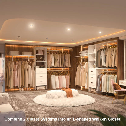 120'' W Closet System with Drawers, Closet Organizer with 3 Shelving Towers
