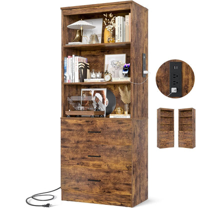 71" Tall Bookcases with 3 Large Drawers & 3 Shelves, Wooden Bookshelf for Living Room Offic
