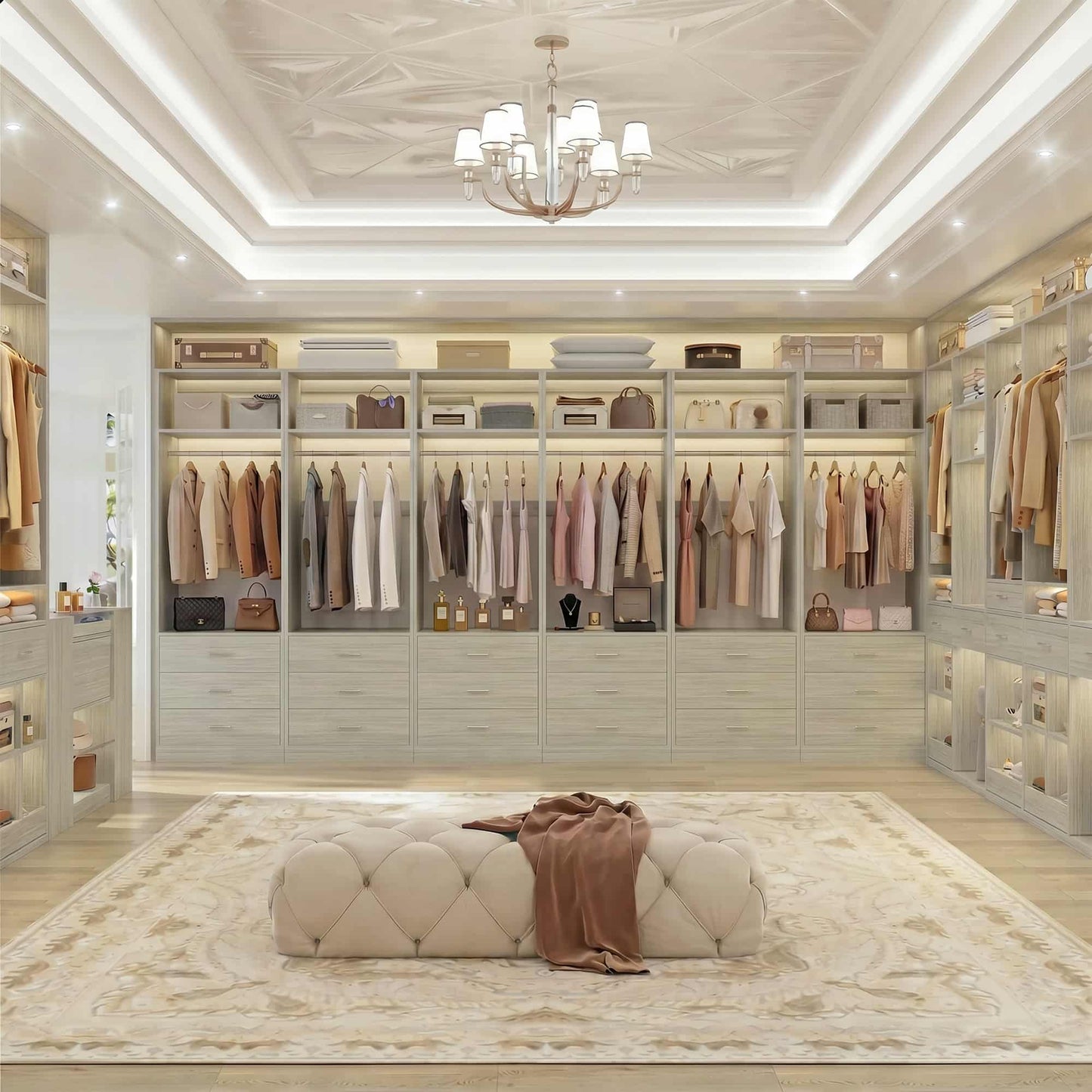 Freestanding Closet System Set - 3-Pack with 3 Wood Drawers Each,With Hanging Rod & Shelves, 24"L x 15"W x 80"H