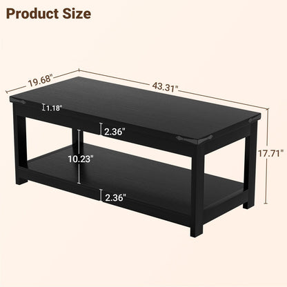 43.3” Farmhouse Wood Coffee Table with Storage Shelf, Modern Center Table for Living Room