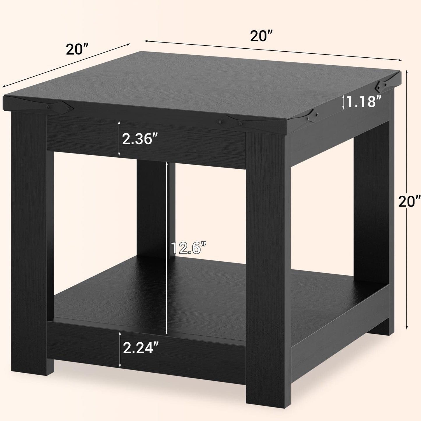 20-Inch Square Farmhouse End Table with Storage Shelf - Industrial Style for Bedroom & Living Room