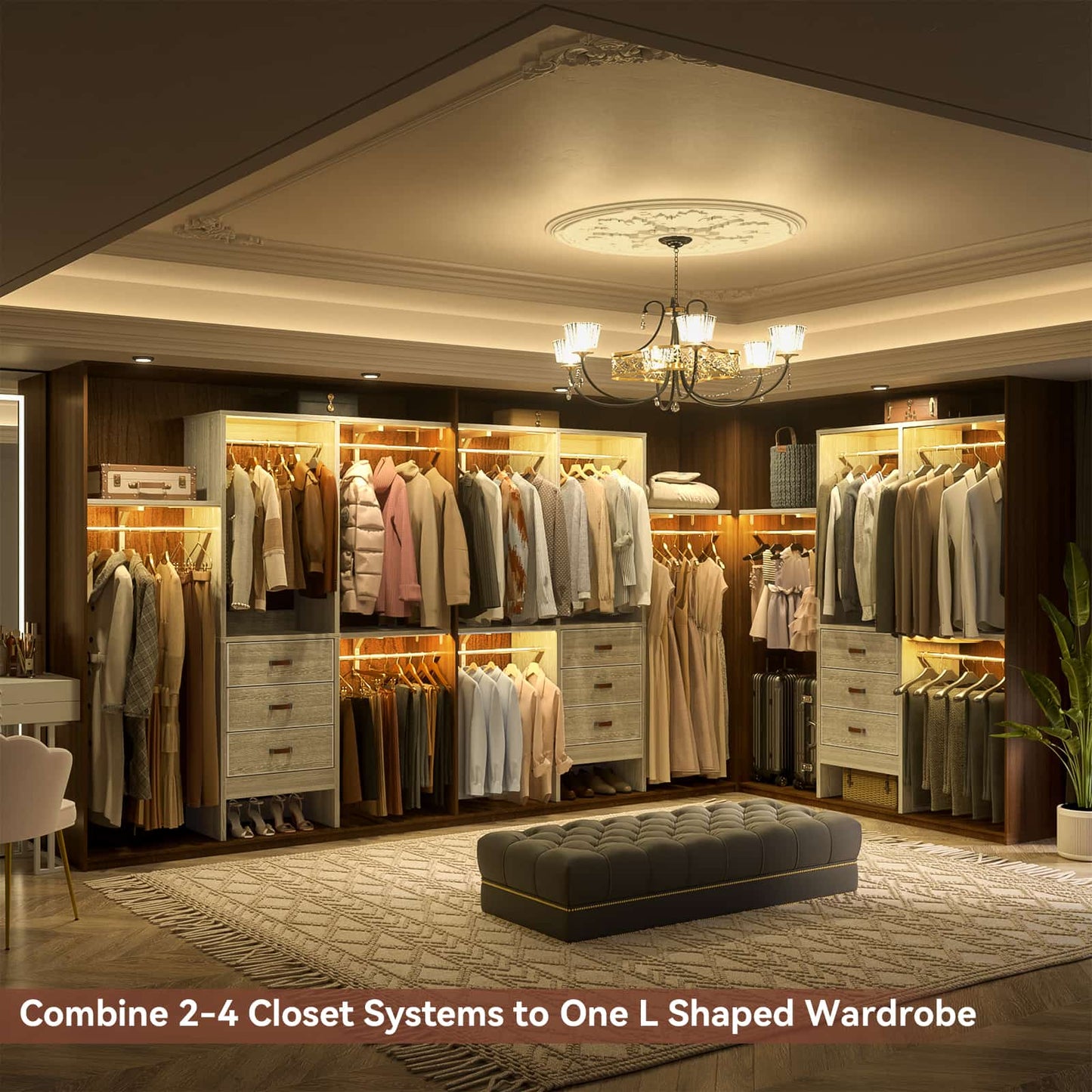 59'' W Small Closet System with 3 Fabric Drawers