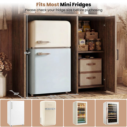 3-in-1 Mini Fridge Cabinet & Coffee Bar Station - with Power Outlet, LED Light, Microwave Shelf & Wine Storage