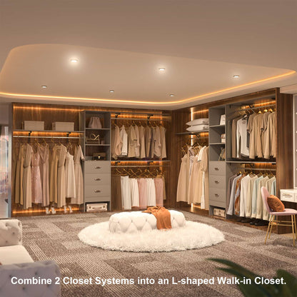120'' W Closet System with Drawers, Closet Organizer with 3 Shelving Towers