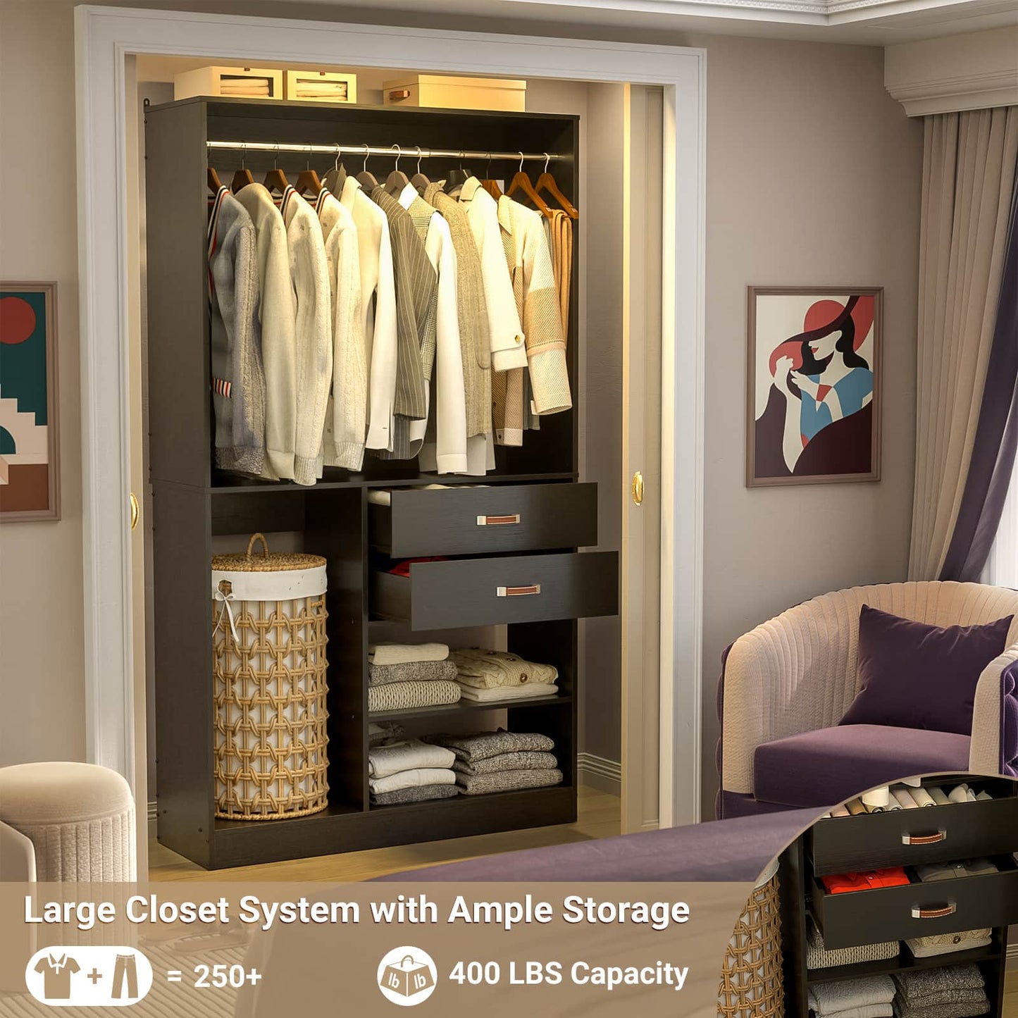 40 Inches Freestanding Closet System with Suitcase Storage