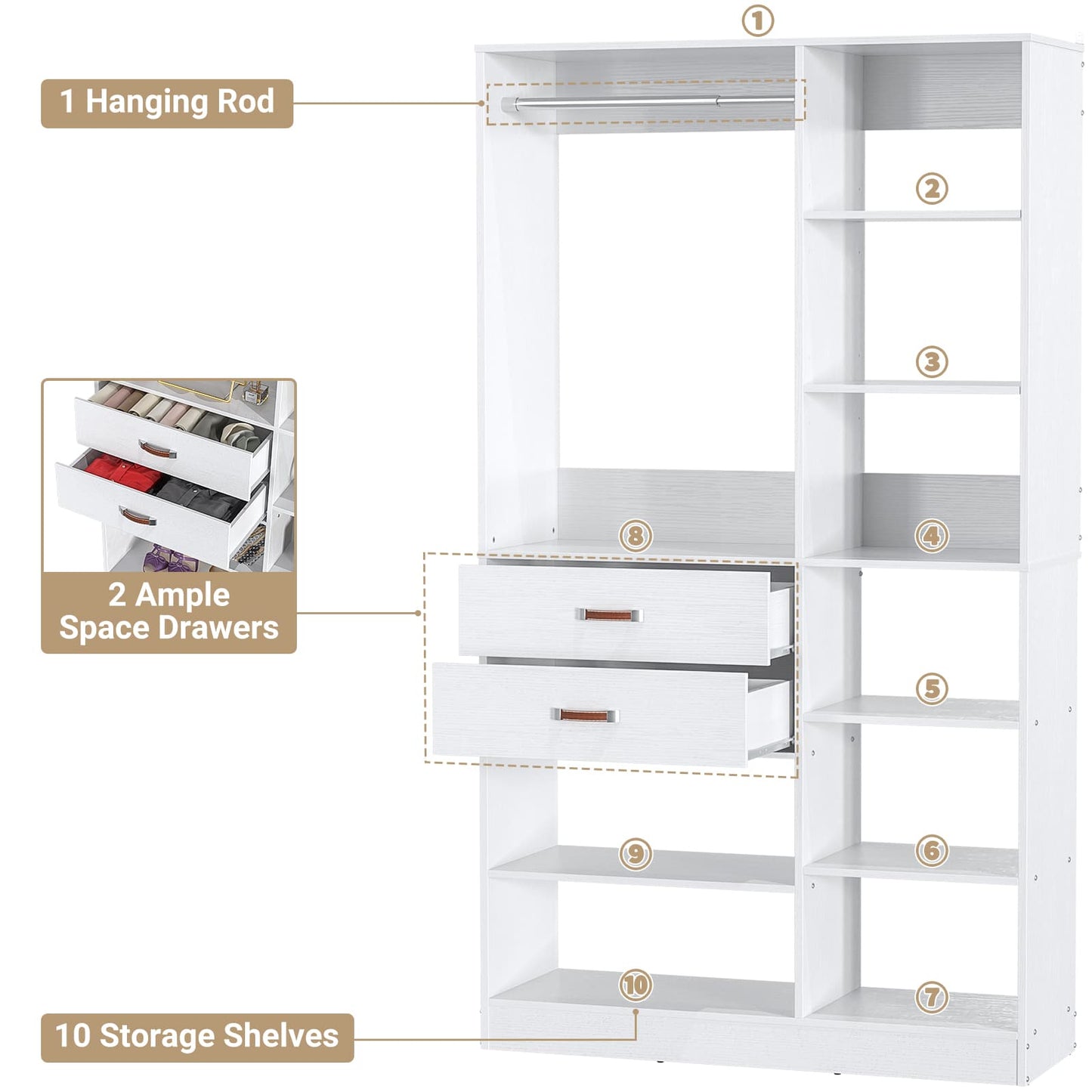 40 Inches Freestanding Closet System with 10 Shelves