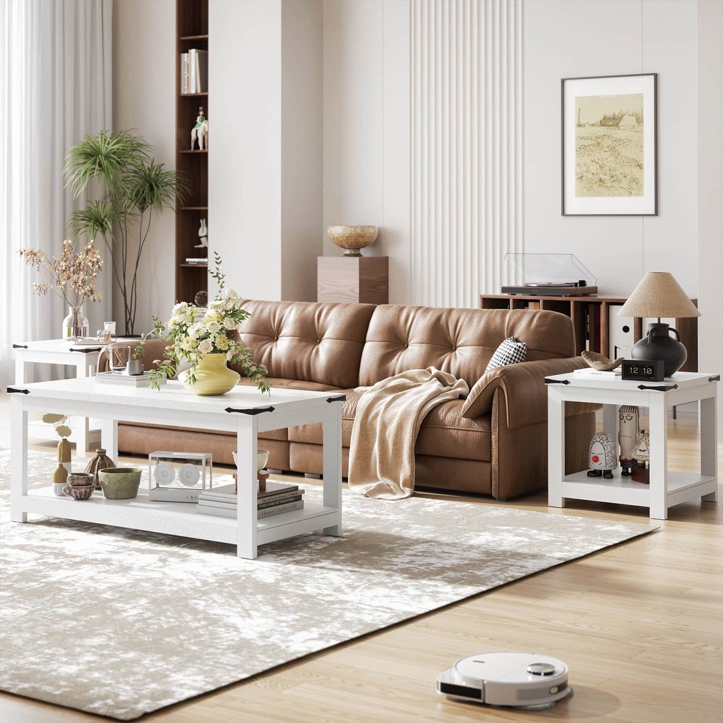 20-Inch Square Farmhouse End Table with Storage Shelf - Industrial Style for Bedroom & Living Room